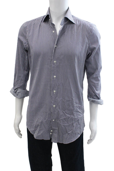 Suit Supply Men's Collared Long Sleeves Button Down Shirt Blue Striped Size 40