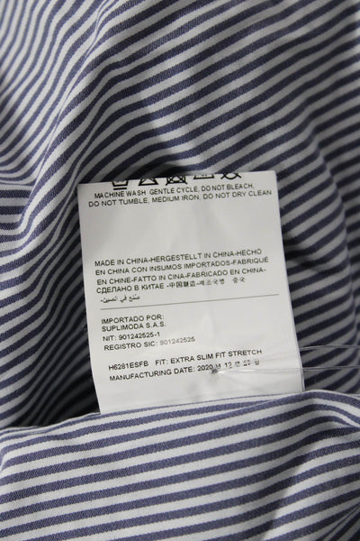 Suit Supply Men's Collared Long Sleeves Button Down Shirt Blue Striped Size 40
