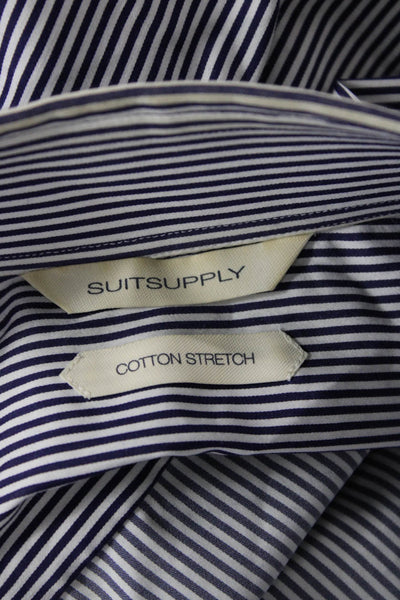 Suit Supply Men's Collared Long Sleeves Button Down Shirt Blue Striped Size 40