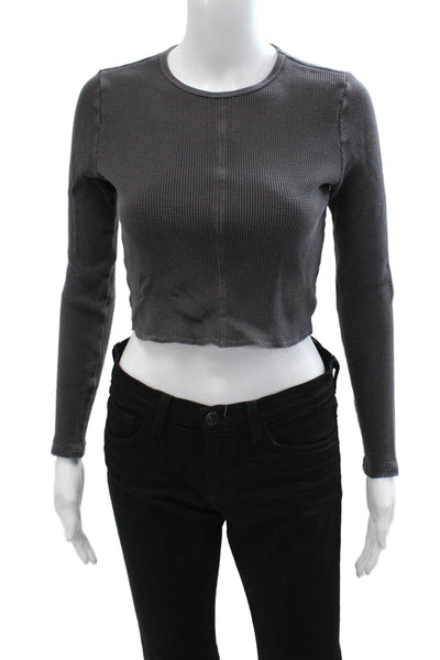 Madewell Womens Cropped Basic Button Long Sleeve Dark Gray T-Shirt Size XS