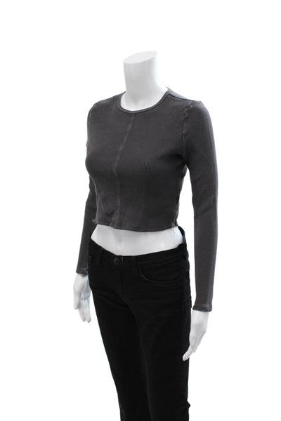 Madewell Womens Cropped Basic Button Long Sleeve Dark Gray T-Shirt Size XS
