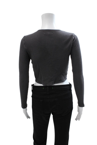 Madewell Womens Cropped Basic Button Long Sleeve Dark Gray T-Shirt Size XS