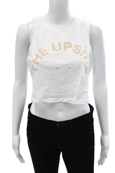 The Upside Women Cropped Organic Cotton Graphic Tank White Crewneck Size XS