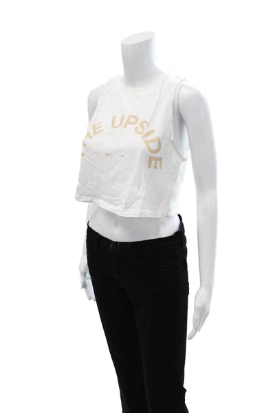 The Upside Women Cropped Organic Cotton Graphic Tank White Crewneck Size XS