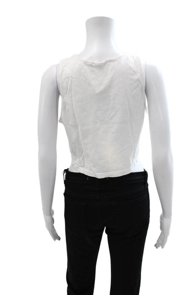 The Upside Women Cropped Organic Cotton Graphic Tank White Crewneck Size XS