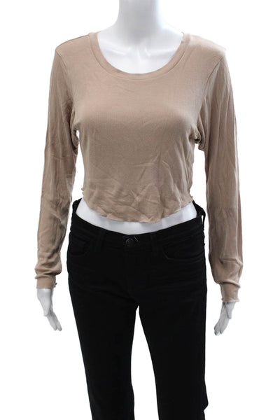 LNA Women Cropped Long Sleeve T-Shirt Beige Rayon Size L