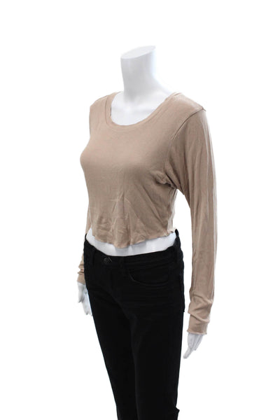 LNA Women Cropped Long Sleeve T-Shirt Beige Rayon Size L
