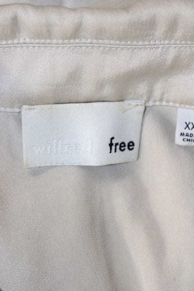 Wilfred Free Women Cropped Button-Up Blouse Beige Short Sleeve Size 2XS