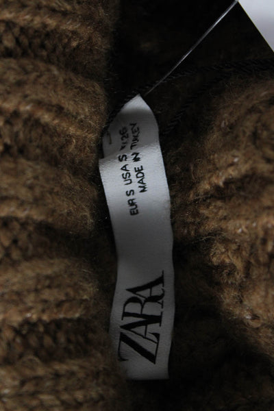 Zara Unisex Pullover Sweater Brown Crew Neck Long Sleeve 84% Acrylic Size S