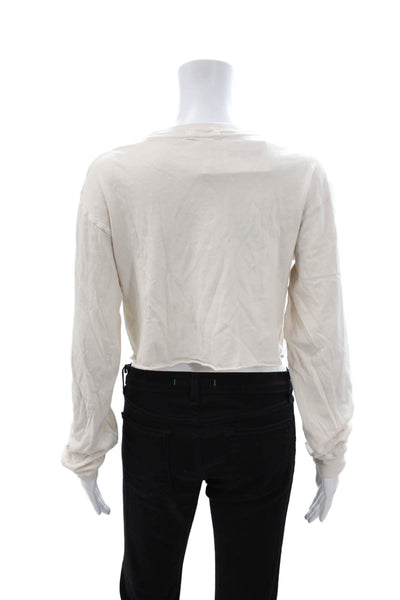 Perfect White Tee Womens Cropped Beige Cotton Crew Neck Long Sleeve Tee Size XS