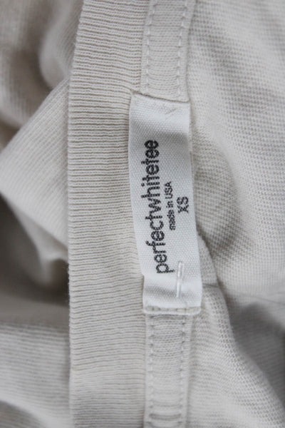 Perfect White Tee Womens Cropped Beige Cotton Crew Neck Long Sleeve Tee Size XS