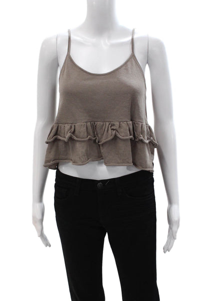 Zara Women Cropped Camisole Brown Round Neck Sleeveless Boho Size S