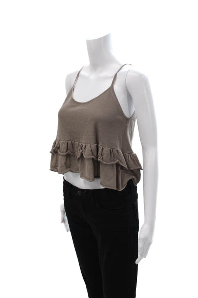 Zara Women Cropped Camisole Brown Round Neck Sleeveless Boho Size S