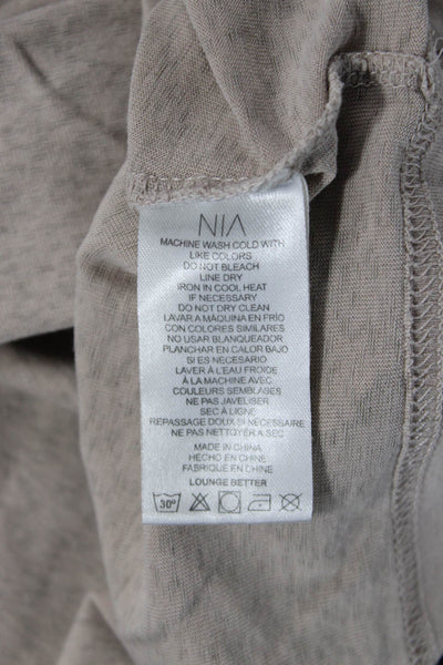 NIA Womens Cropped Short Sleeve T-Shirt Beige Crew Neck Cotton Blend 90s Size S