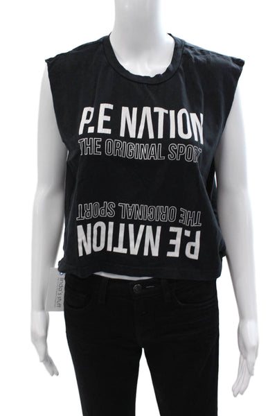 P.E. Nation Womens Cropped Black Graphic Sleeveless T-Shirt Size L