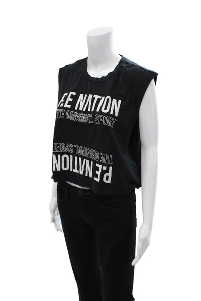 P.E. Nation Womens Cropped Black Graphic Sleeveless T-Shirt Size L
