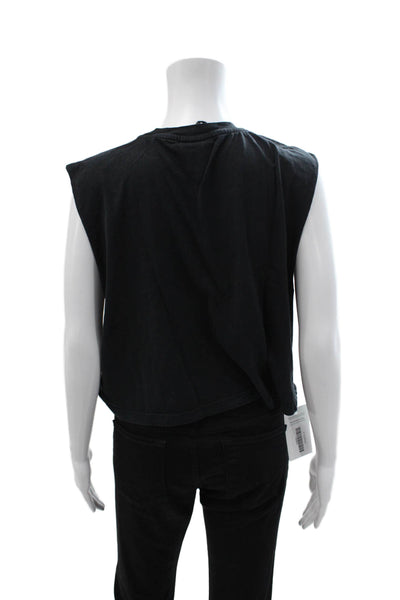 P.E. Nation Womens Cropped Black Graphic Sleeveless T-Shirt Size L