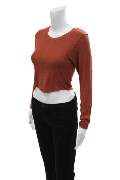 LNA Women Cropped T Shirt Brown Long Sleeve Round Neck Size L