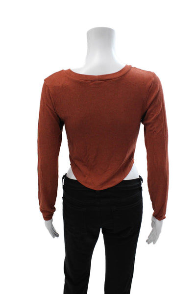 LNA Women Cropped T Shirt Brown Long Sleeve Round Neck Size L