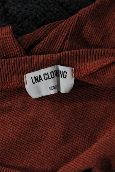 LNA Women Cropped T Shirt Brown Long Sleeve Round Neck Size L