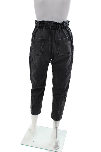 Zara Women High Rise Paperbag Ankle Cropped Pants Dark Gray Cotton Size 0