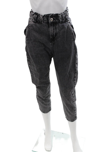 Zara Women Ankle Cropped Paperbag Pants Dark Gray High Rise Cotton Size 0