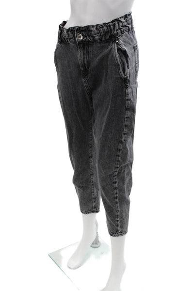 Zara Women Ankle Cropped Paperbag Pants Dark Gray High Rise Cotton Size 0