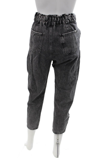 Zara Women Ankle Cropped Paperbag Pants Dark Gray High Rise Cotton Size 0