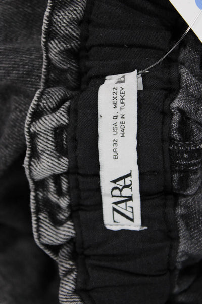 Zara Women Ankle Cropped Paperbag Pants Dark Gray High Rise Cotton Size 0