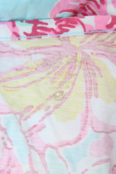 Lilly Pulitzer Women Shift Dress Light Blue Floral V-Neck 3/4 Sleeve Size S