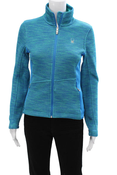 Spyder Women Windbreaker Blue High Neck Zip Long Sleeve Polyester Size XS