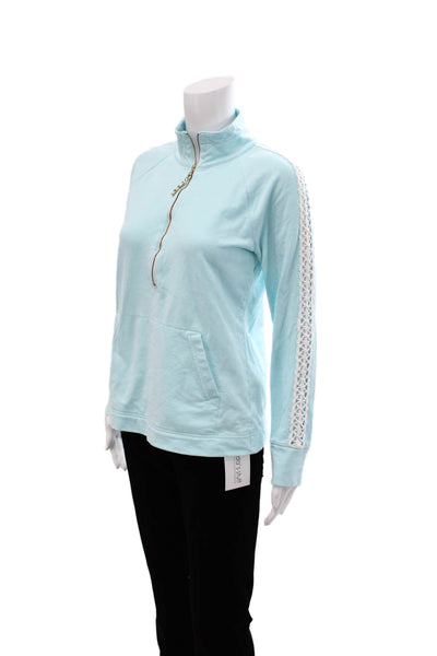 Lilly Pulitzer Women Light Blue Henley Sweatshirt Mock Neck Size S