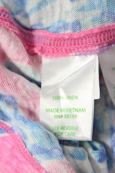Lilly Pulitzer Womens Pink Floral Linen Short Sleeve Tee Round Neck Size S