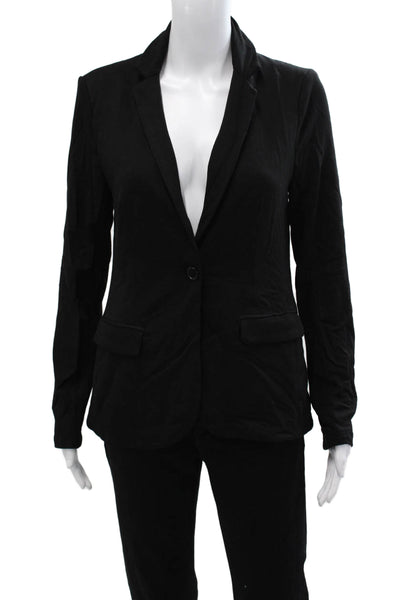Magaschoni Unisex Black Collared Button Blazer Long Sleeve Rayon Spandex Size S