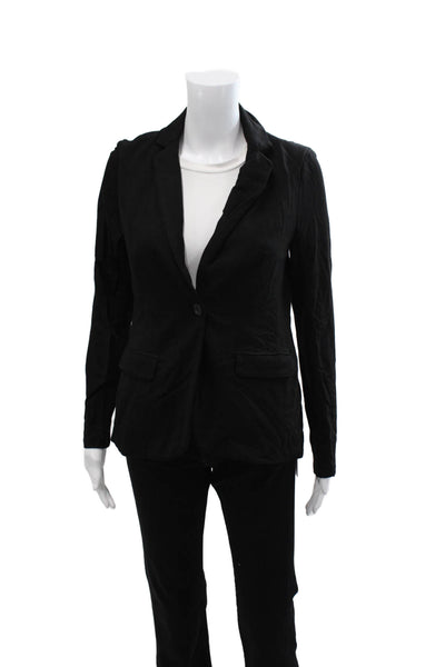 Magaschoni Unisex Black Collared Button Blazer Long Sleeve Rayon Spandex Size S