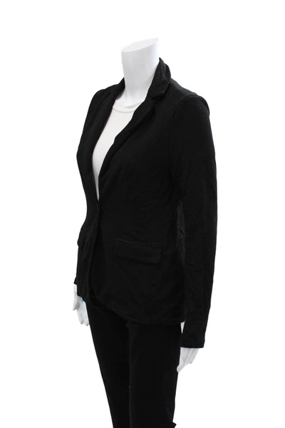 Magaschoni Unisex Black Collared Button Blazer Long Sleeve Rayon Spandex Size S