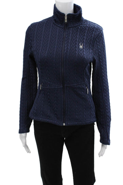 Spyder Women Quilted Jacket Dark Blue Zip High Neck Polyester Size S