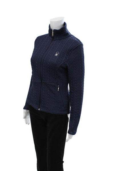Spyder Women Quilted Jacket Dark Blue Zip High Neck Polyester Size S