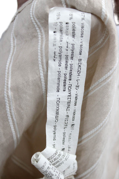 Zara Women Basic Collared Striped Button Up Long Sleeve Beige Viscose Size XS