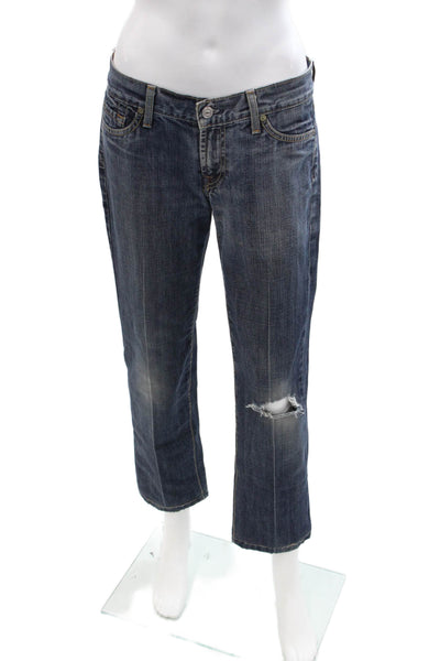 7 For All Mankind Womens Dark Blue Bootcut Cropped Jeans Mid Rise Size 30