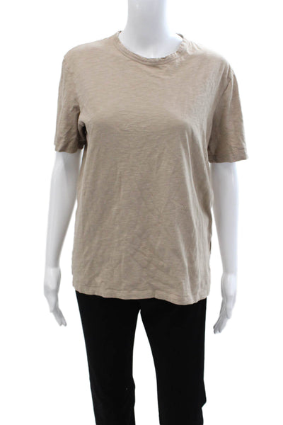 Theory Women Basic Beige Cotton Crew Neck Short Sleeve T-Shirt Size S