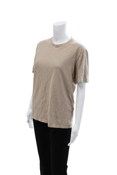 Theory Women Basic Beige Cotton Crew Neck Short Sleeve T-Shirt Size S
