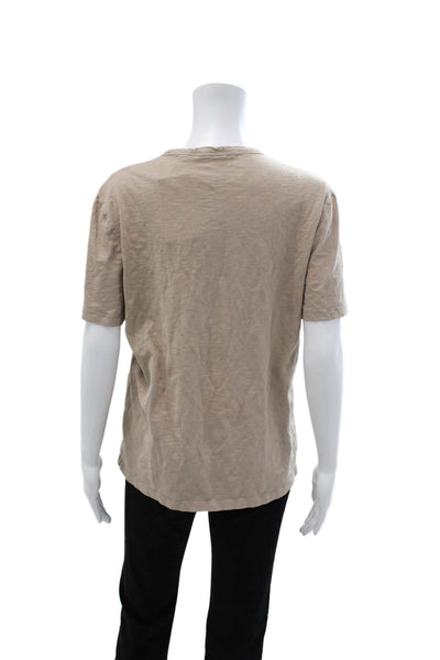 Theory Women Basic Beige Cotton Crew Neck Short Sleeve T-Shirt Size S