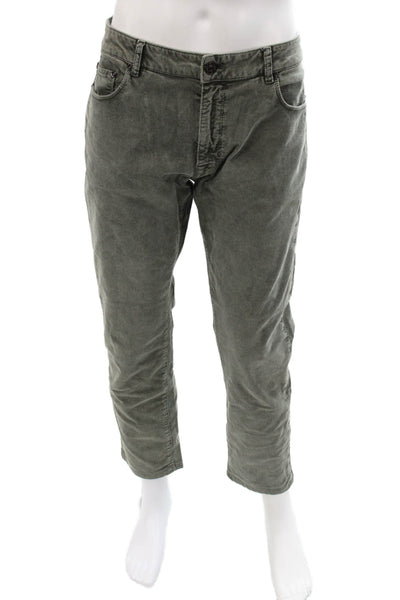Torino Mens Cropped Army Green Cotton Elastane Pants Button Inseam 27 Size 36