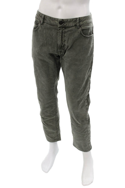 Torino Mens Cropped Army Green Cotton Elastane Pants Button Inseam 27 Size 36