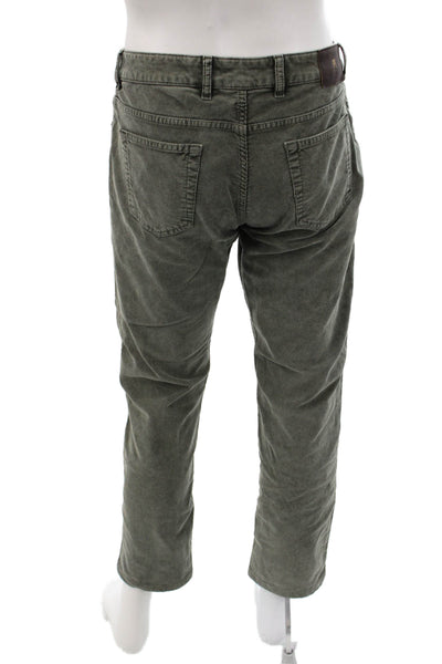 Torino Mens Cropped Army Green Cotton Elastane Pants Button Inseam 27 Size 36