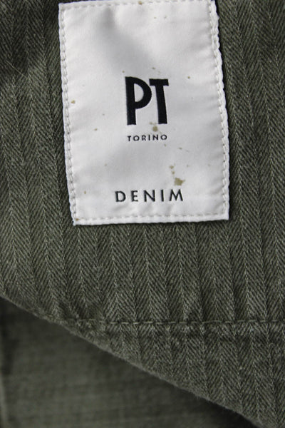 Torino Mens Cropped Army Green Cotton Elastane Pants Button Inseam 27 Size 36
