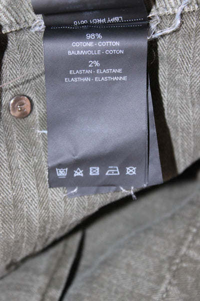 Torino Mens Cropped Army Green Cotton Elastane Pants Button Inseam 27 Size 36