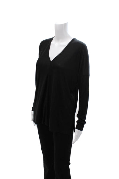 Vince Women Basic V Neck Long Sleeve Black Polyester Top Size M