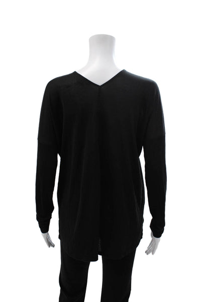 Vince Women Basic V Neck Long Sleeve Black Polyester Top Size M